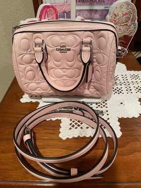 Coach Blush Pink Mini Embossed Signature Crossbody Satchel